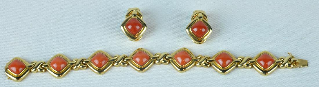 Gumps 18kt Gold Coral Bracelet & Clip Earrings (1 of 10)