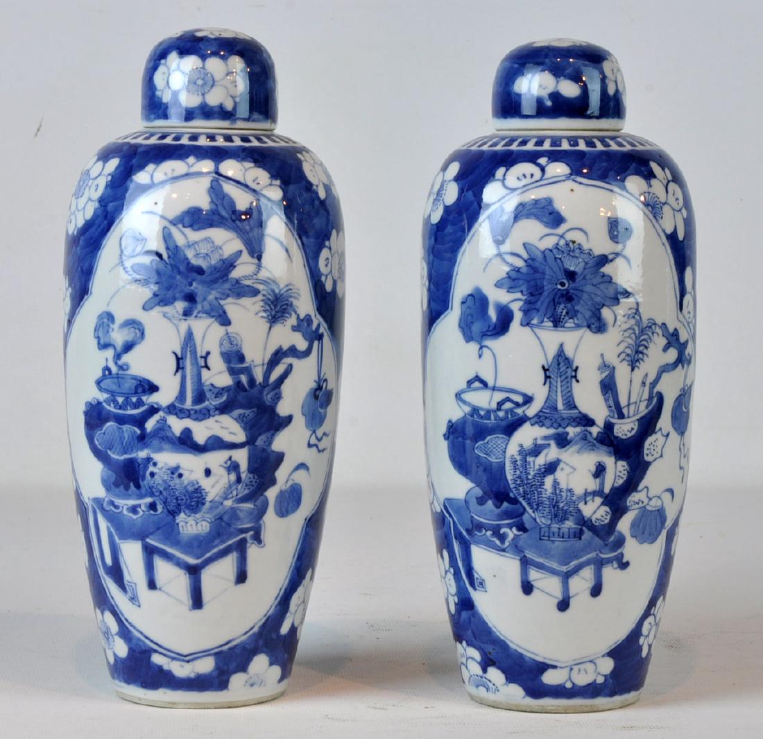 Pr. Chinese Blue & White Porcelain Covered Vases (1 of 10)