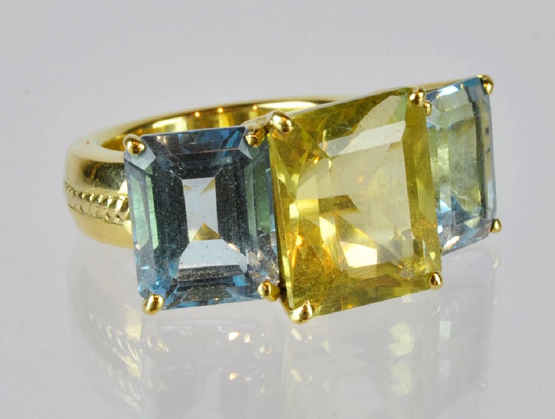 18kt Gold Ring with Citrine & Aquamarine Stones (1 of 6)