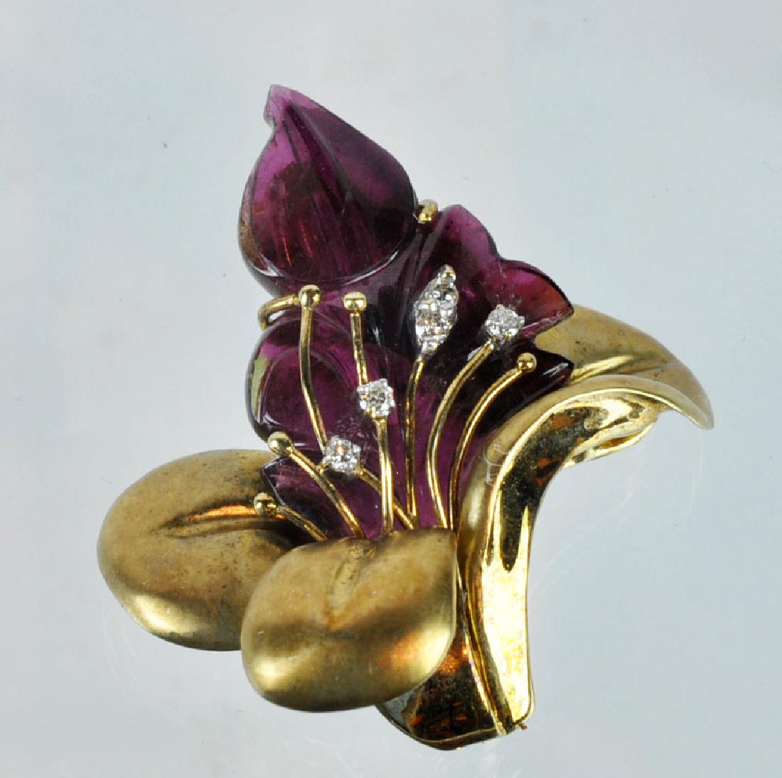 14kt Gold, Amethyst & Diamond Brooch (1 of 8)