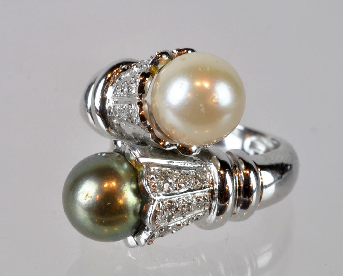 Platinum Diamond & Pearl Crossover Ring (1 of 6)