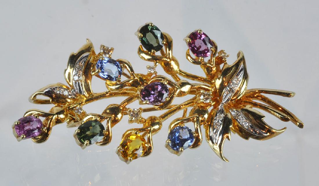 14kt Brooch with Diamonds & Semi-Precious Stones (1 of 7)