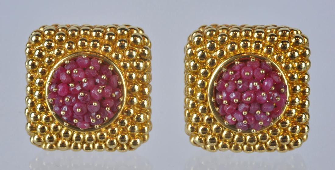 Pr. 14kt Italian Gold & Ruby Pierced Earrings (1 of 5)