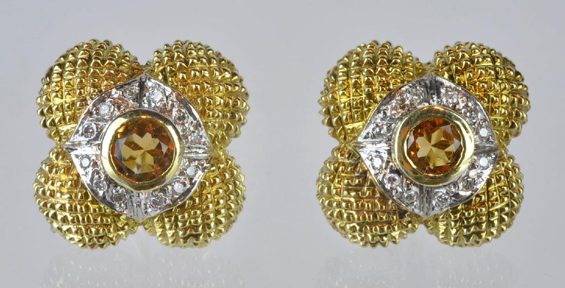 14kt Gold, Diamond & Citrine Floral Clip Earrings (1 of 6)