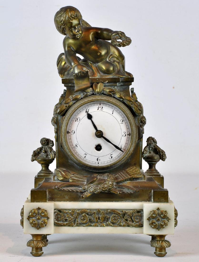 French Bronze 19th C. Clock with Enamel Dial (1 of 8)