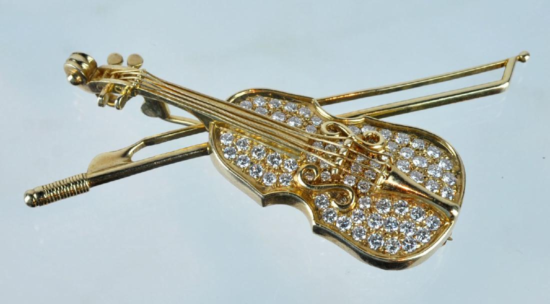 14kt Gold Violin Brooch with Pave Diamonds (1 of 8)
