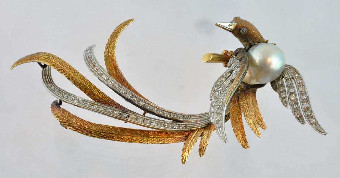 White & Yellow Gold & Diamond Bird Brooch (1 of 7)