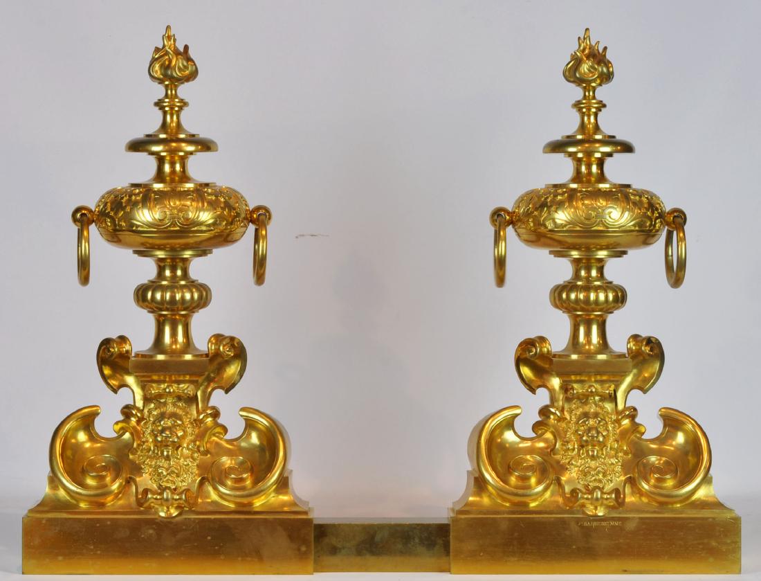 Pr. Large French Dore Bronze Fireplace Chenets (1 of 11)