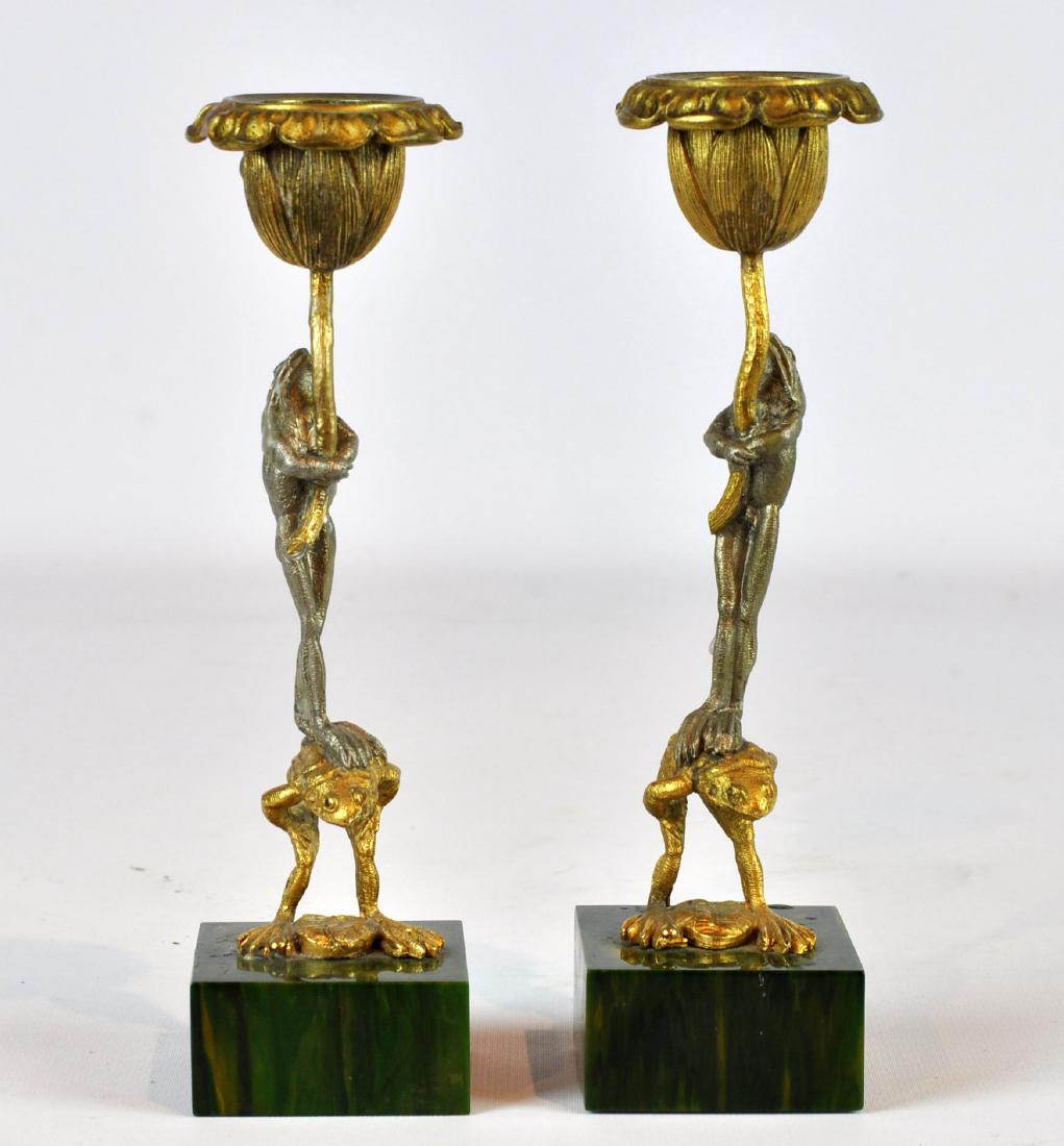 Pr. Gilt Bronze & Bakelite Frog Candlesticks (1 of 10)