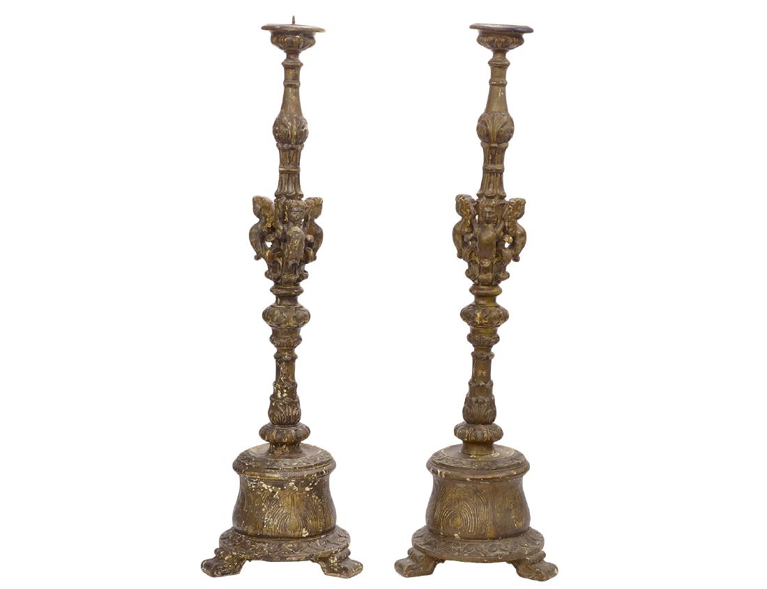 Pr. 19th C. Large Carved Wood Floor Prickets (1 of 10)