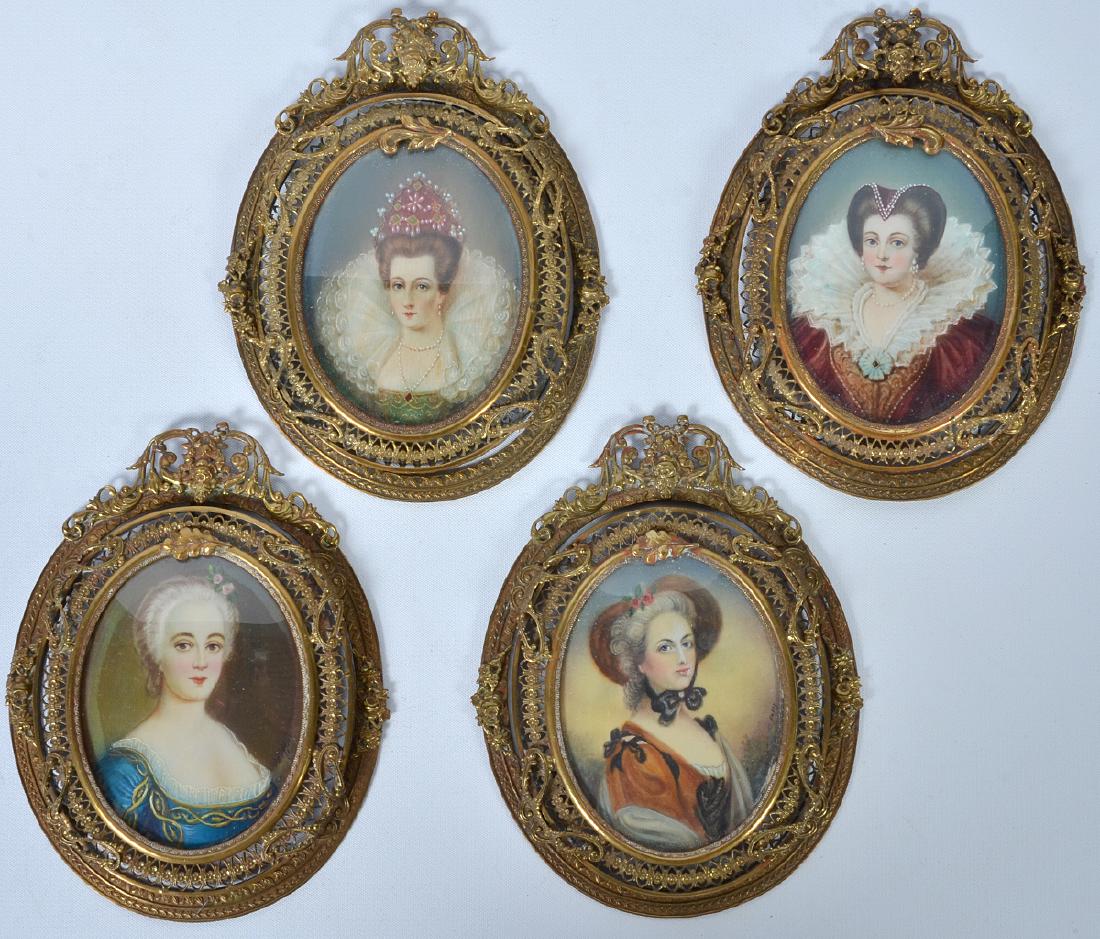 4 Hand Painted 19th C. Framed Miniature Portraits (1 of 12)