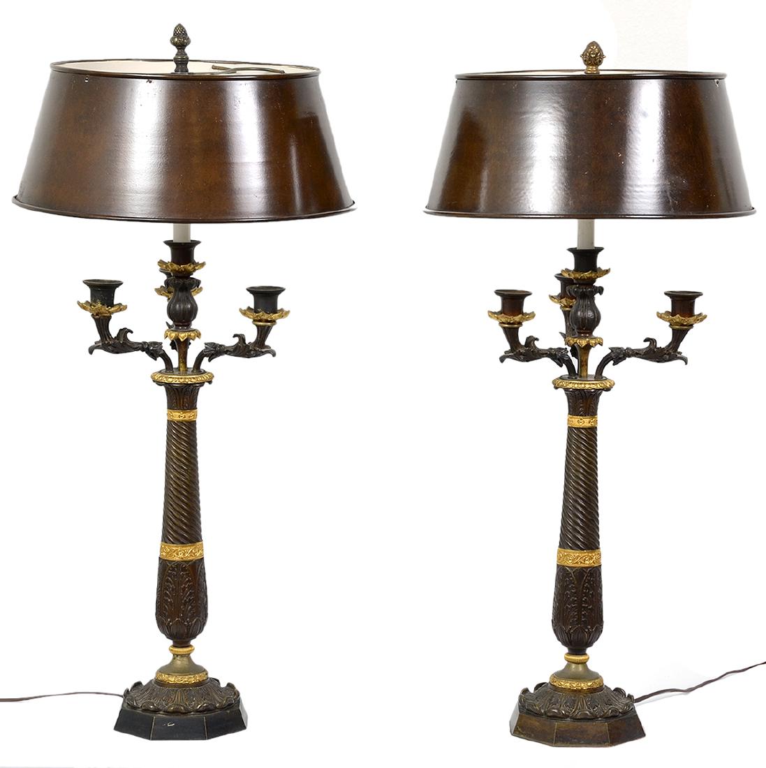 Pr. 19th C. Empire Bronze Candelabra Lamps (1 of 9)