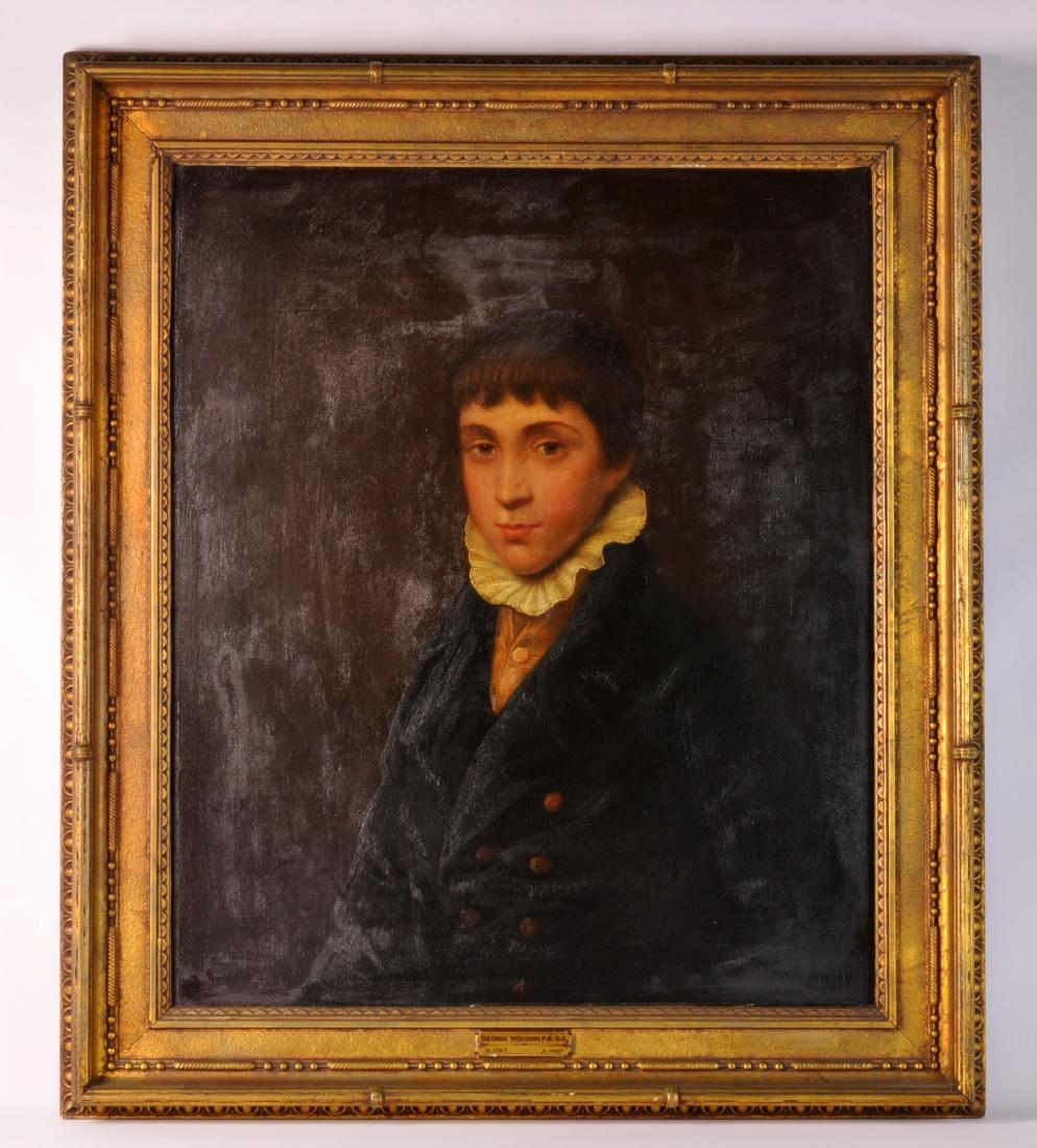 19th C. Portrait Attr. to George Watson O/C: Oil on canvas portrait of a young boy, attributed to George Watson. Label on verso "Scott & Fowles, 667 Fifth Ave, NY, 7/20/26". 38" X 32.5" framed and 30.5" X 25" unframed. Examine all photos closely