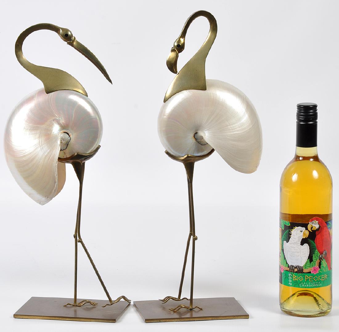 2 Bronze Mounted Nautilus Shell Bird Sculptures (1 of 17)