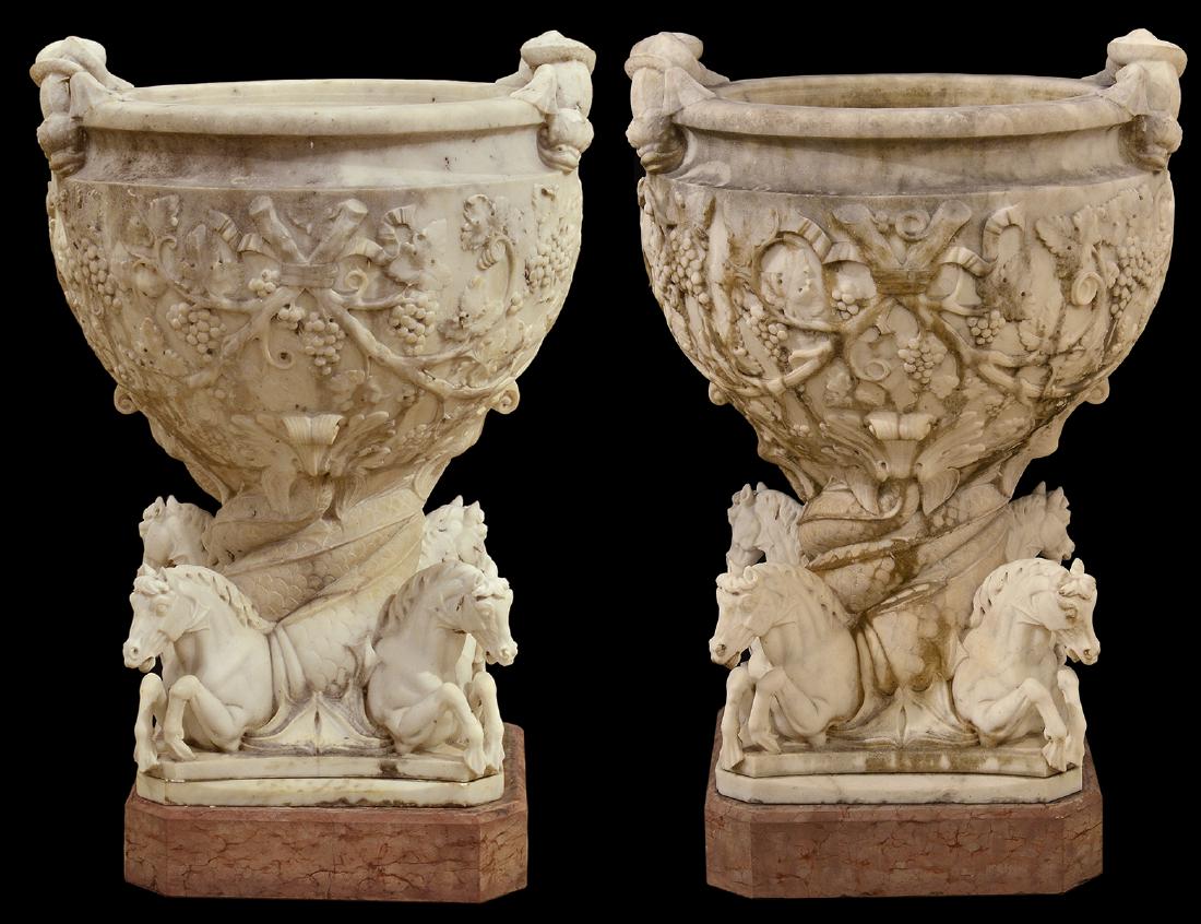 Monumental Pr. 19th C. White Carrera Marble Urns (1 of 20)