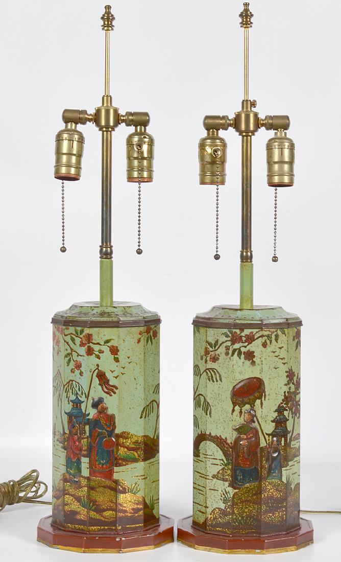 Pr. English 19th C. Tole Biscuit Tin Lamps (1 of 11)