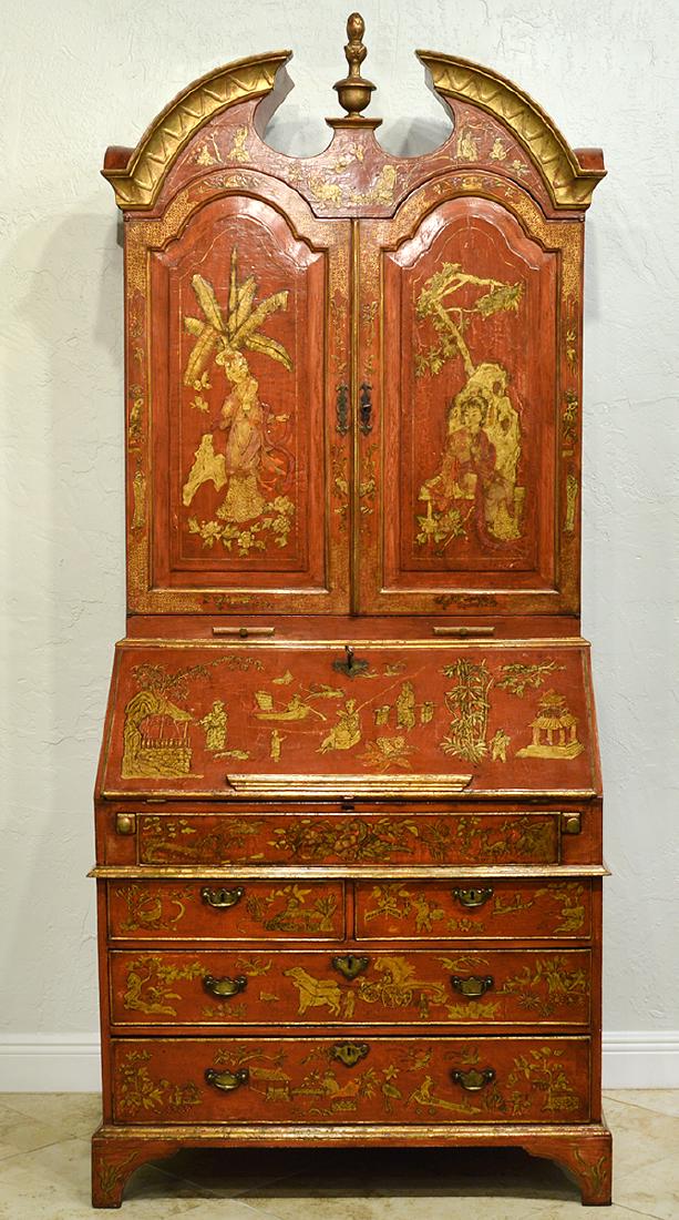English Red Chinoiserie Queen Anne Secretary (1 of 19)