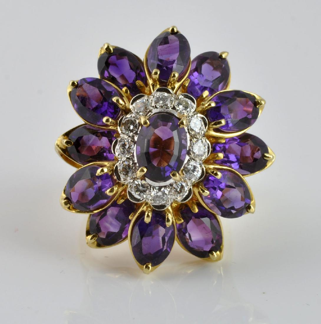 Large Amethyst & Diamond Ring in 18Kt Gold (1 of 5)