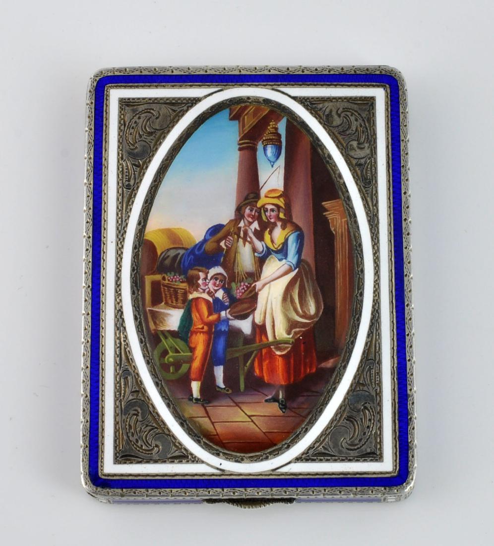 German Sterling Enameled Card Box, Hallmarked (1 of 10)