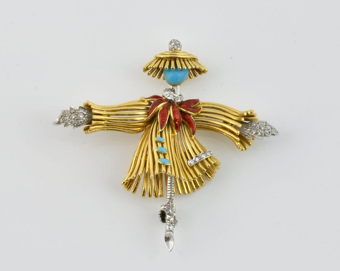 18kt Gold, Diamond &Turquoise Dancer Brooch (1 of 8)