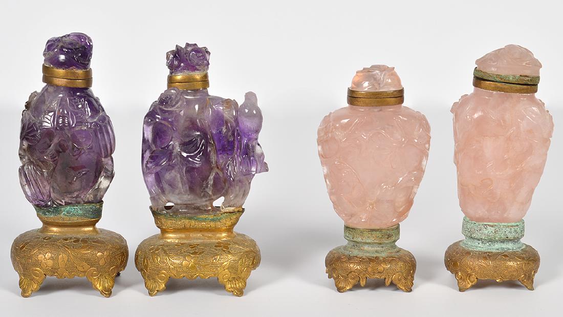 2 Rose Quartz & 2 Amethyst Chinese Snuff Bottles (1 of 9)