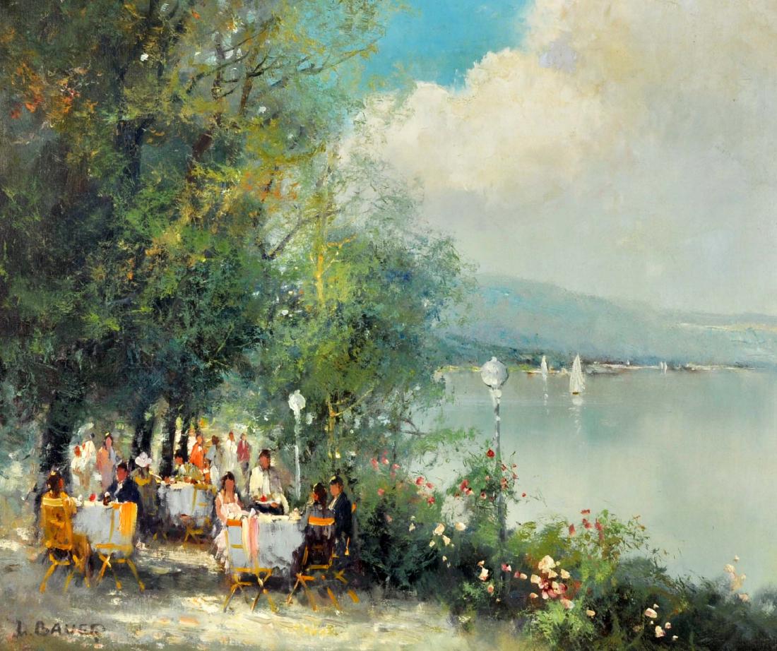 Willi Bauer "Coffee Garden" Oil Painting (1 of 8)