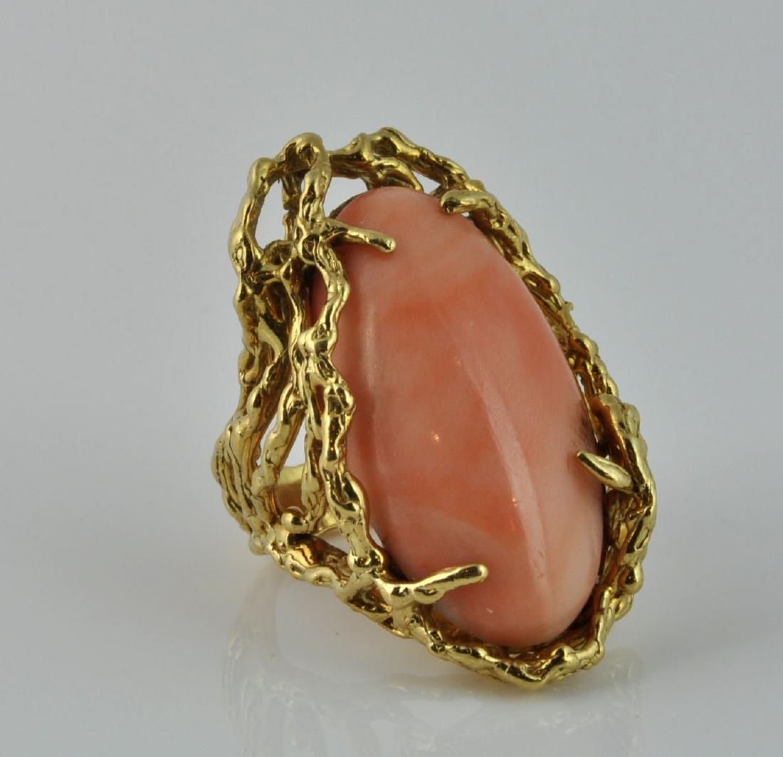 Large Salmon Coral & 18kt. Gold Free Form Ring (1 of 5)