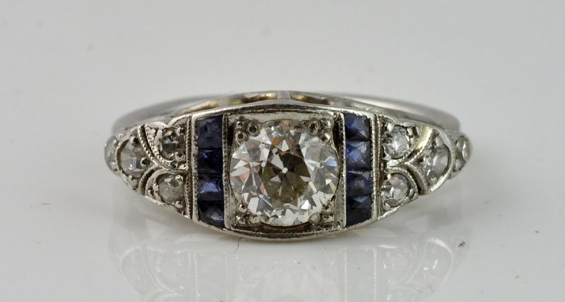 Art Deco Diamond & Sapphire Platinum Ring (1 of 6)