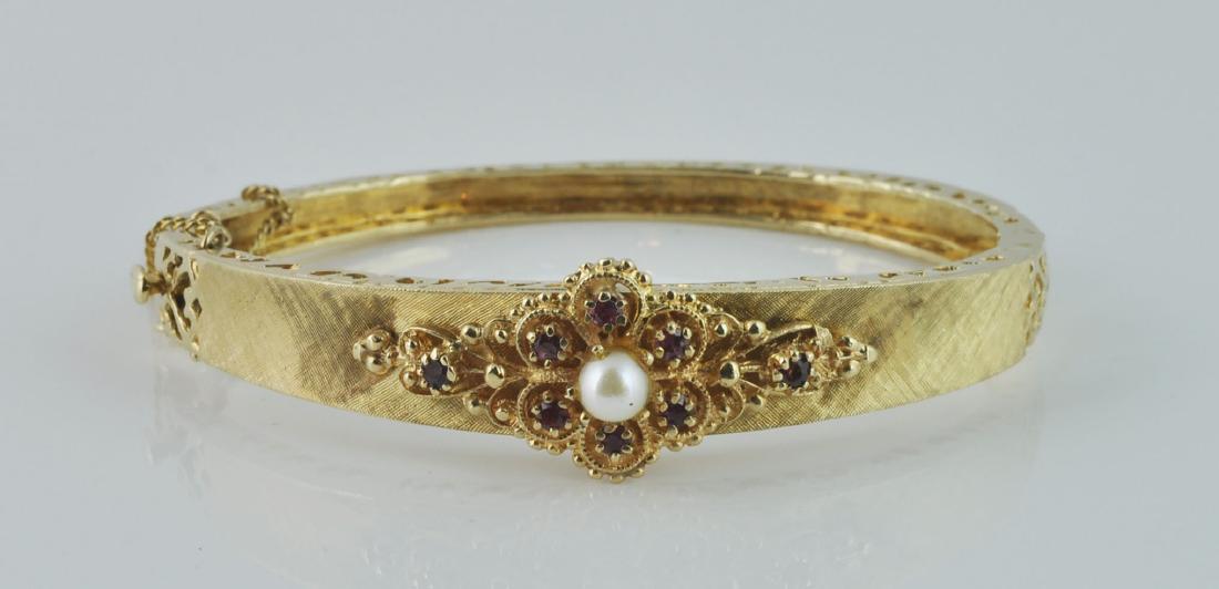 Vintage Ruby, Pearl & Gold Florentine Bangle (1 of 7)