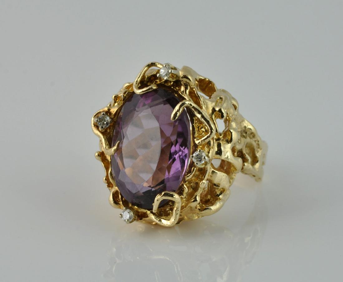 Diamond, Amethyst & 14kt. Gold Free Form Ring (1 of 5)