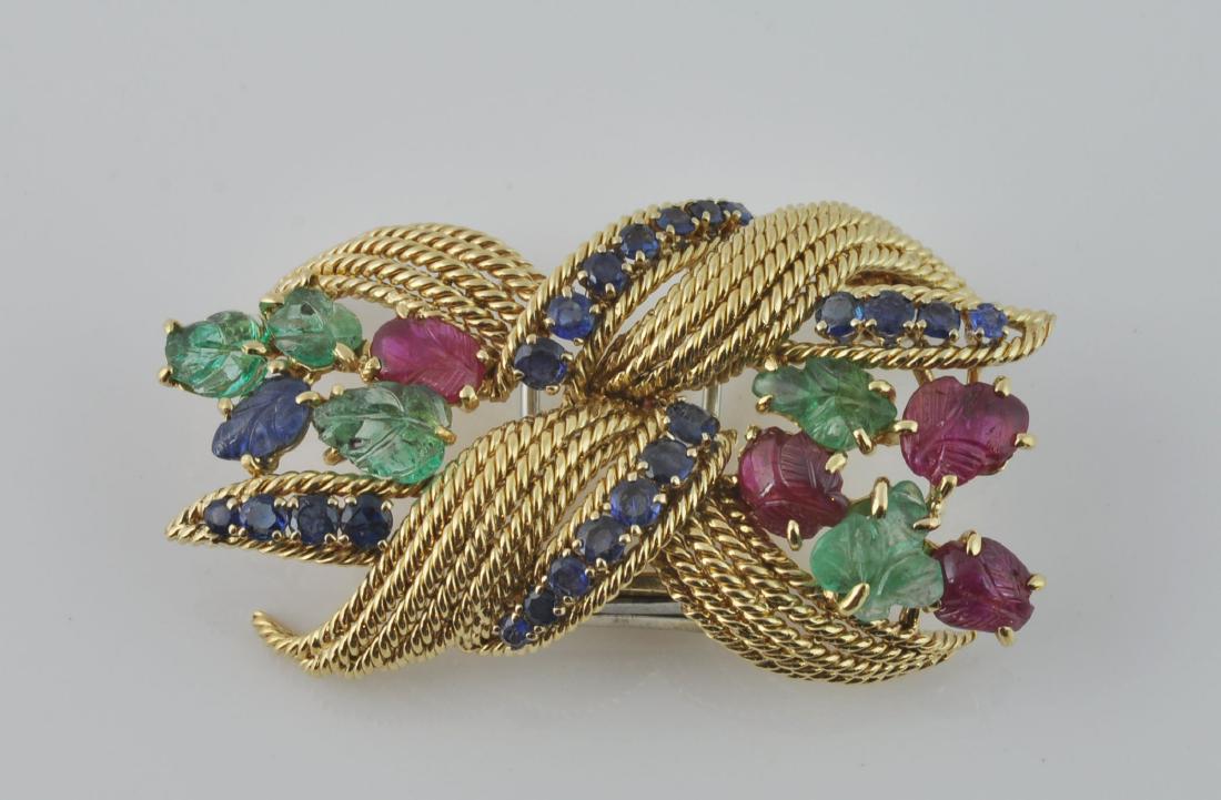 David Webb Ruby, Emerald & Sapphire Brooch (1 of 6)