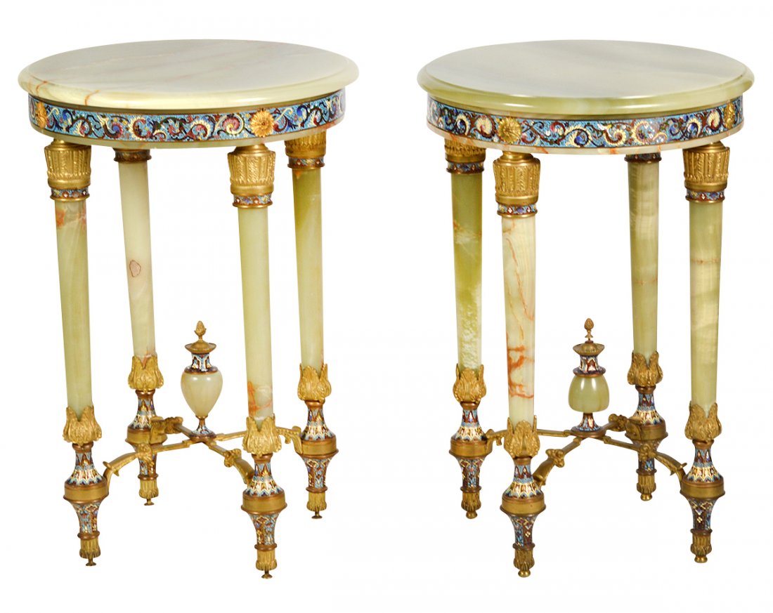 Pr. Onyx & Champleve Bronze Mounted Tables (1 of 16)
