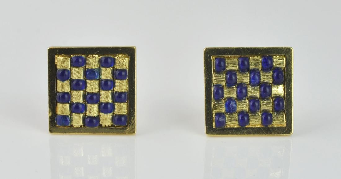 Pr. 18 kt. Gold & Blue Enamel Clip Earrings (1 of 4)