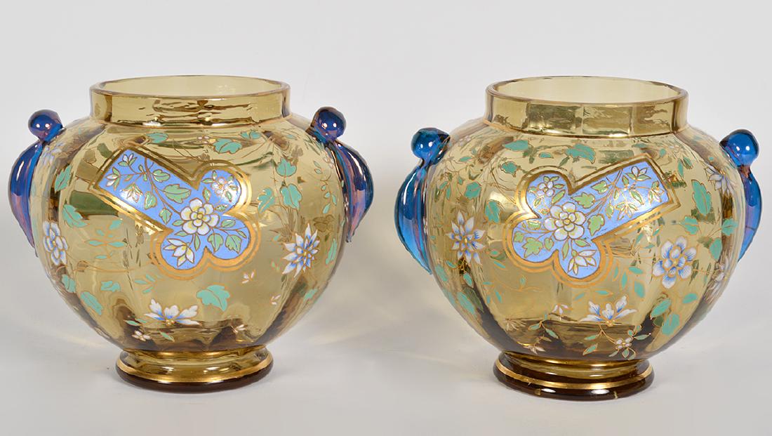 Pr. Bohemian Painted & Enameled Glass Urns (1 of 12)