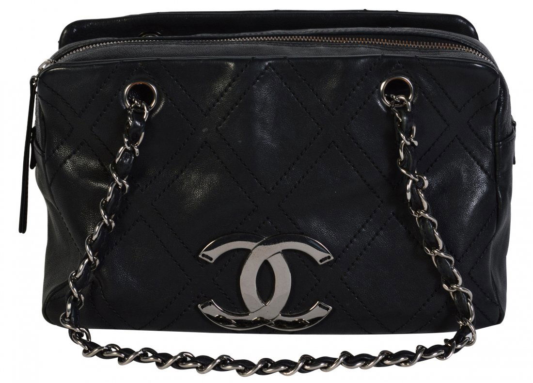 Black Calfskin Leather CHANEL Handbag w/ Large CC (1 of 14)