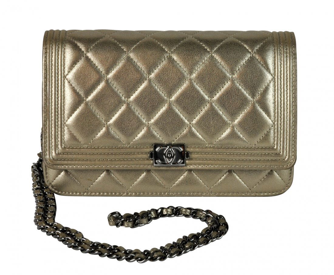 CHANEL 'Le Boy' Metallic Gold Wallet on Chain