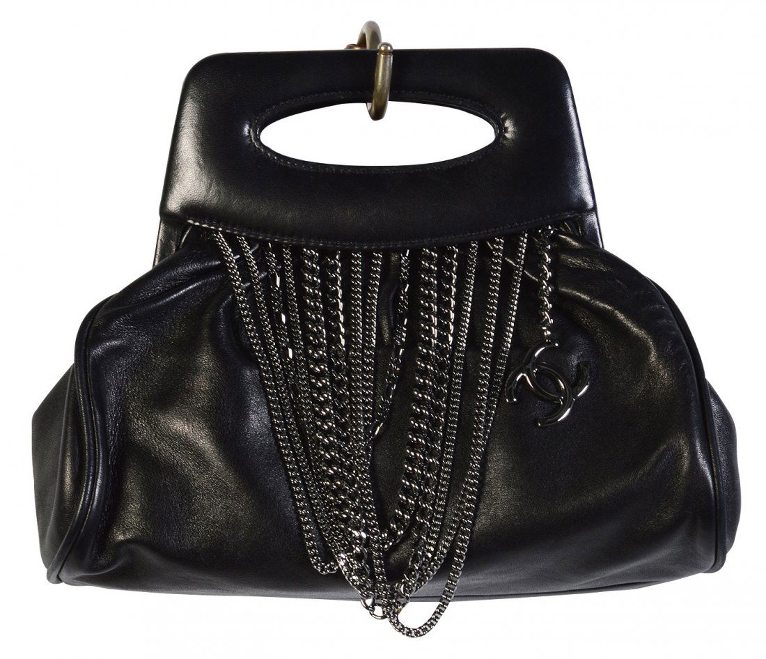 Black Leather CHANEL Chain Handbag (1 of 11)