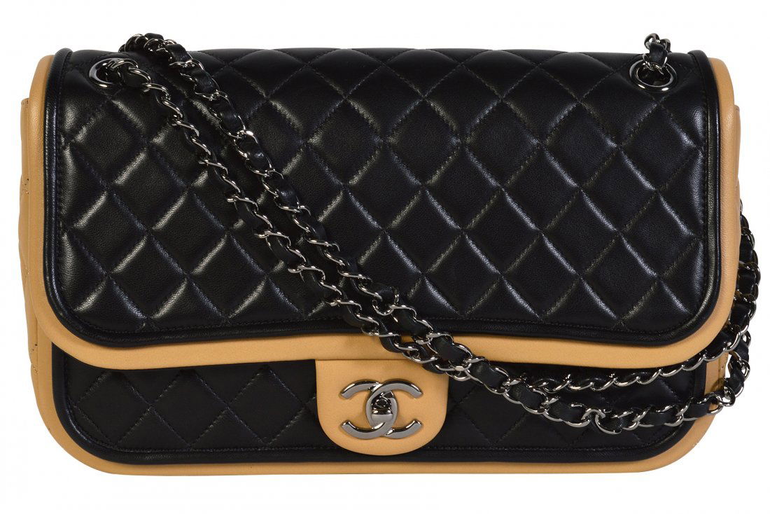 Classic CHANEL Two Toned Calfskin Leather Flap Bag (1 of 11)
