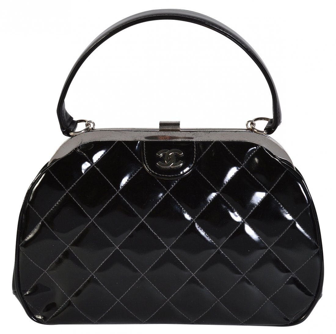 CHANEL Shiny Black Patent Quilted Leather Handbag (1 of 15)