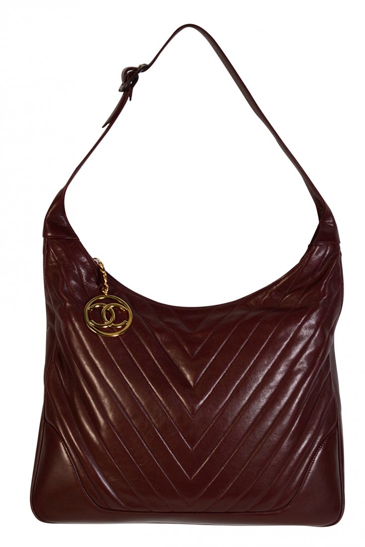 Vintage CHANEL Burgundy Leather 'Hobo' Bag (1 of 14)