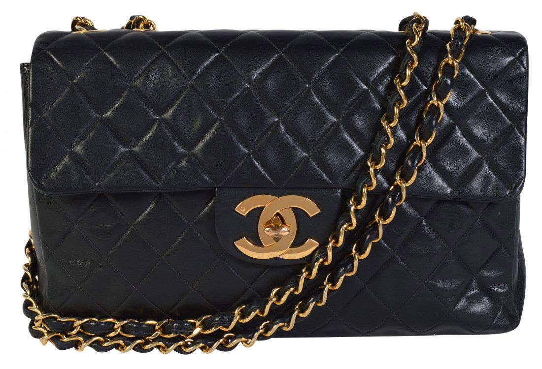 Jumbo CHANEL Black Lambskin Flap Bag (1 of 14)