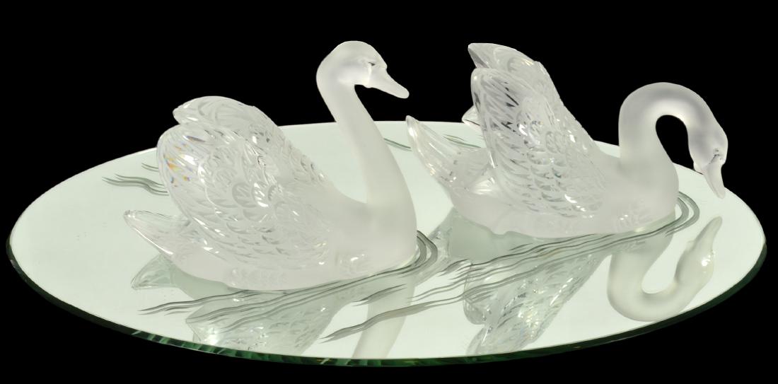 Two (2) Lalique Crystal Swans on Mirror Plateau (1 of 7)