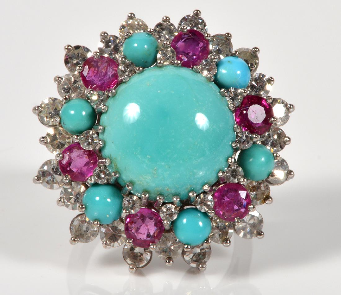 Persian Turquoise, Ruby, Diamond & 18kt WG Ring (1 of 3)