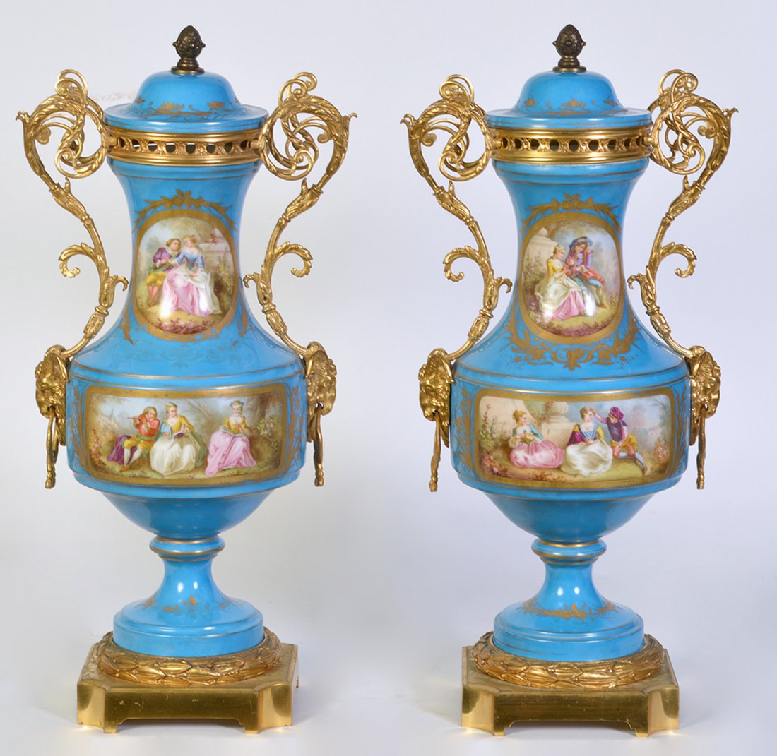Pr. Sevres Lidded Urns in Gilt Bronze Mounts (1 of 17)