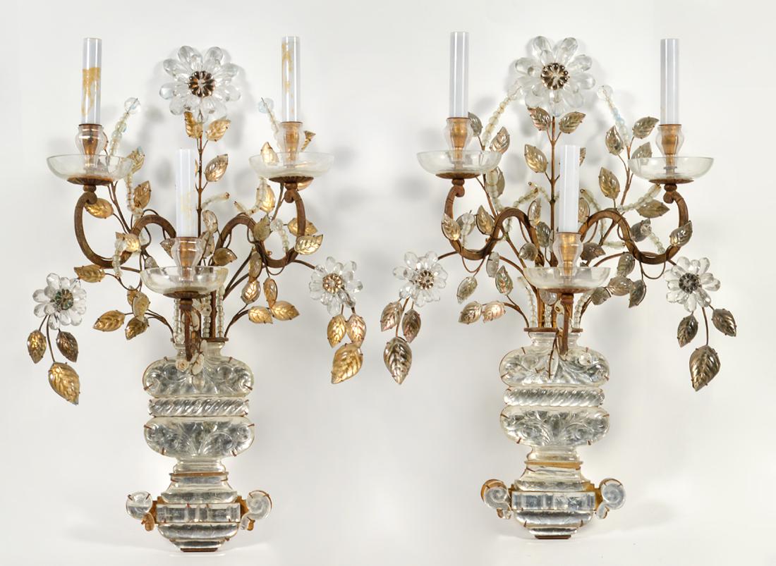 LARGE Pr. Bagues Style Crystal & Gilt Sconces (1 of 9)