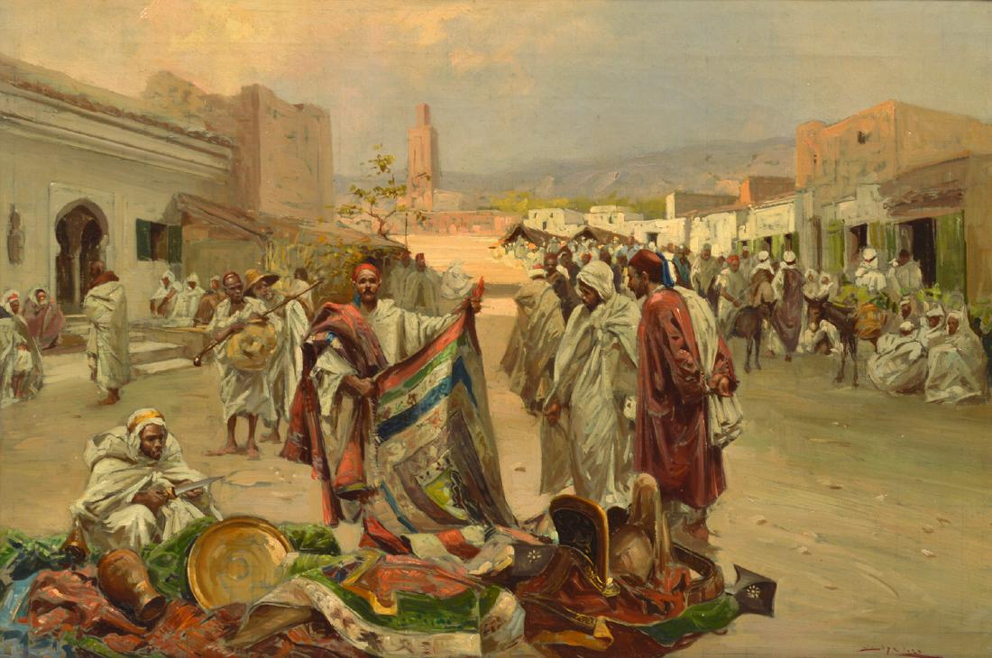 Signed Middle Eastern Bazaar Scene, Oil Painting (1 of 9)