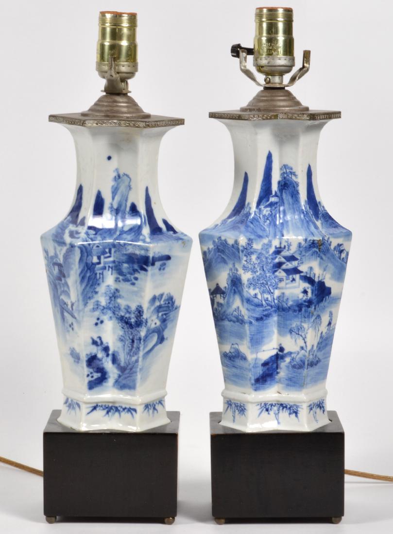 Pair of Chinese Blue & White Export Lamps (1 of 14)