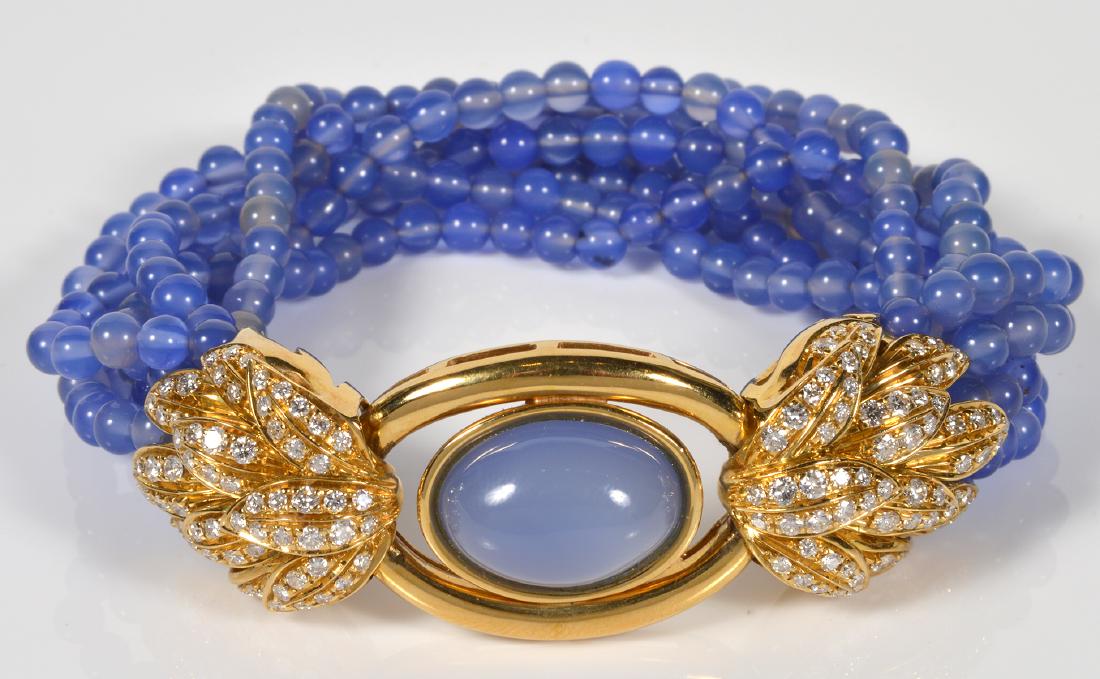 18kt YG 8 Strand Chalcedony & Diamond Bracelet (1 of 6)