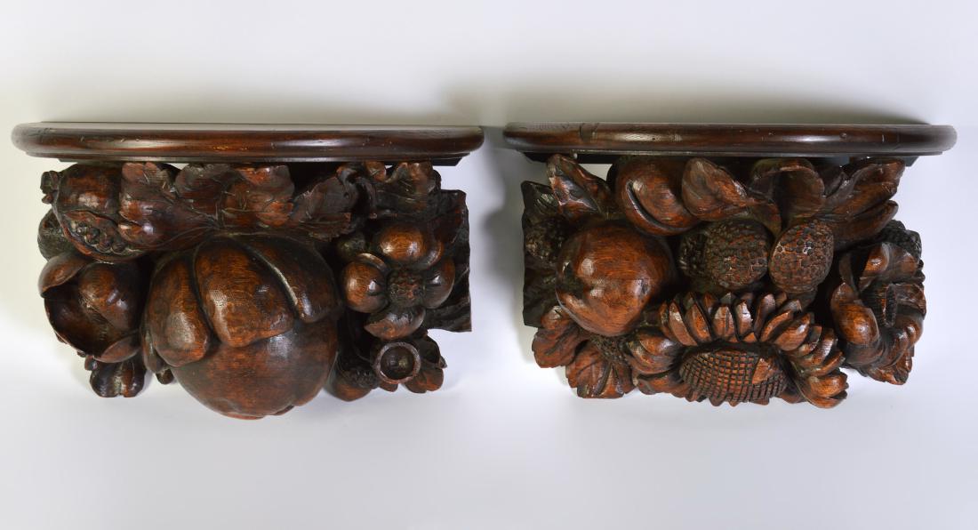 Pr. Carved Dark Wood Brackets with Fruit & Acorns (1 of 6)