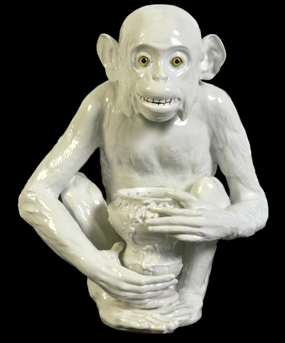 Meissen Style Ceramic Monkey W/ Green Glass Eyes (1 of 8)